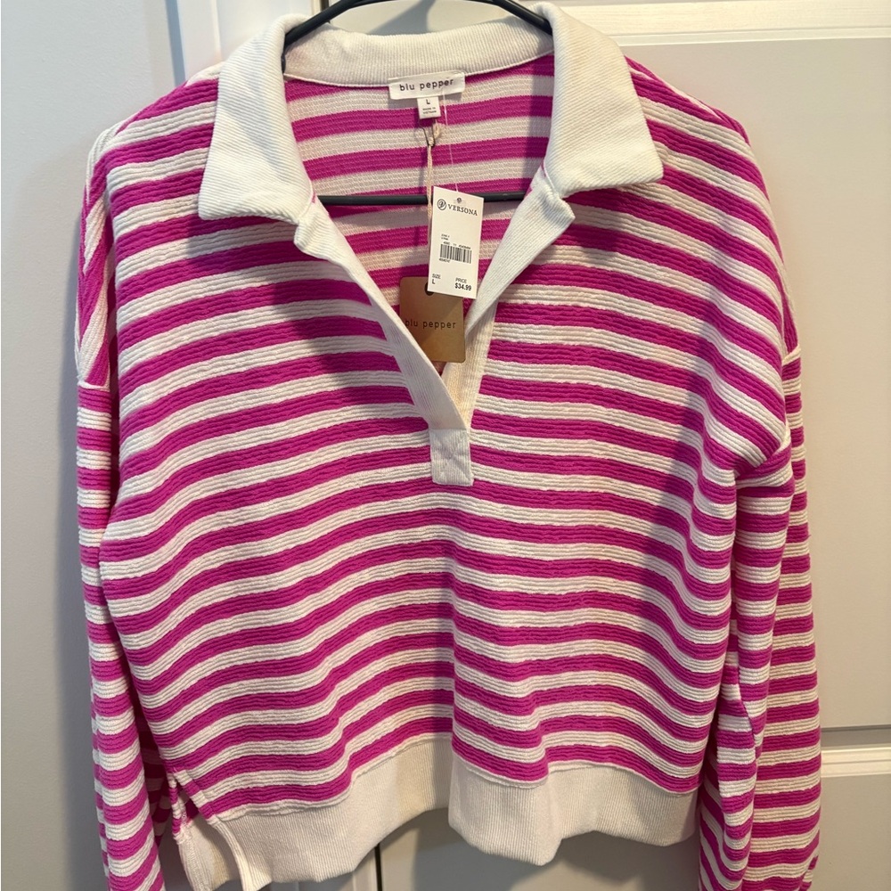Blu Pepper Pink and White Striped Sweater